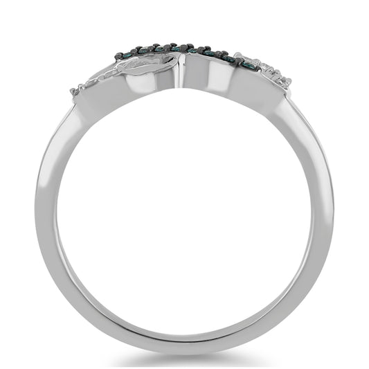 Pierścionek ze srebra próby 925 z niebieskim diamentem i białym diamentem