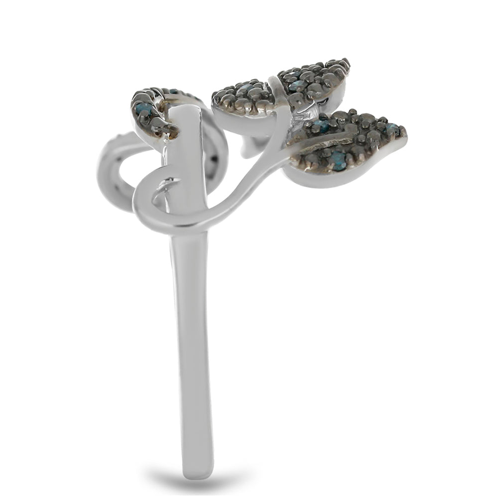 Pierścionek ze srebra próby 925 z niebieskim diamentem