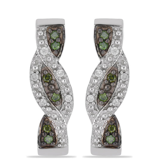 Kolczyki ze srebra próbe 925 z zielonym diamentem i białym diamentem