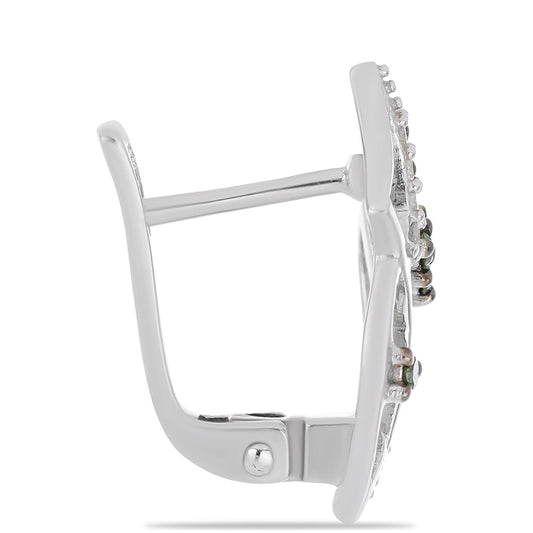 Kolczyki ze srebra próbe 925 z zielonym diamentem i białym diamentem