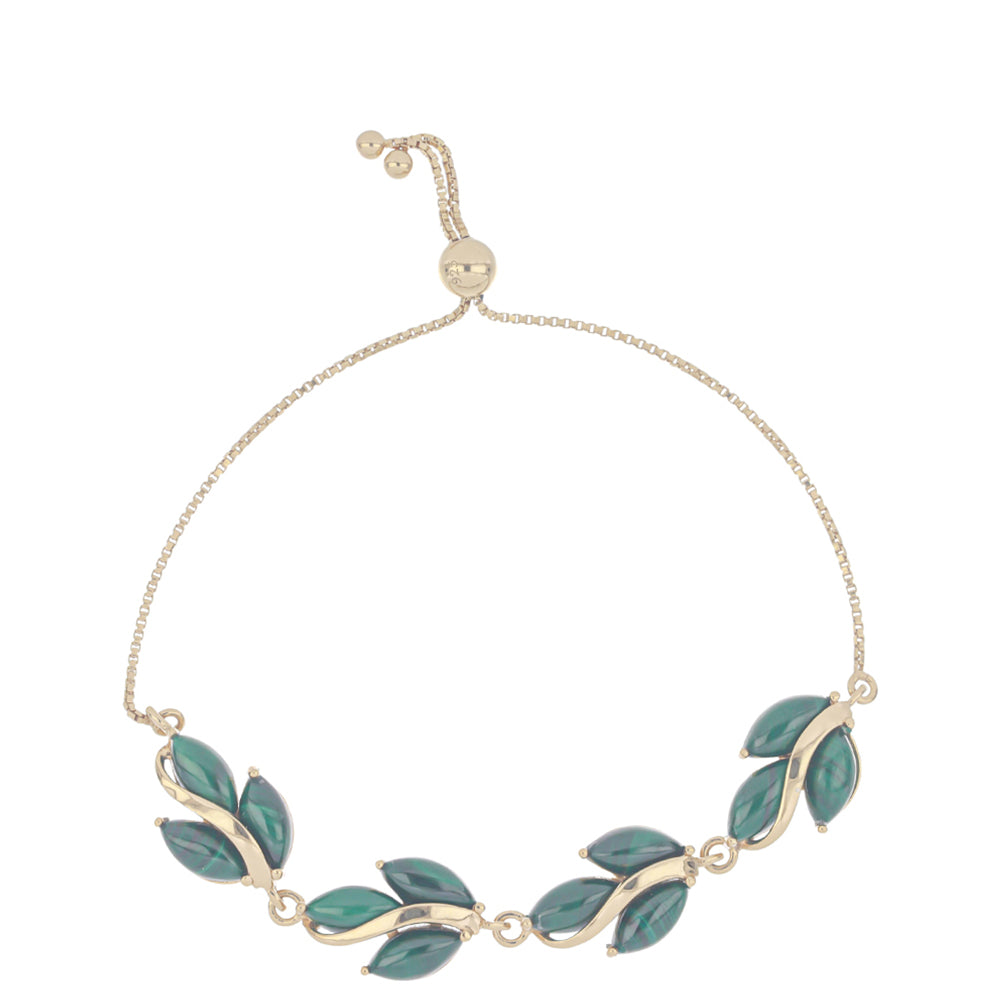 Bransoletka srebrna pozłacana z malachitem