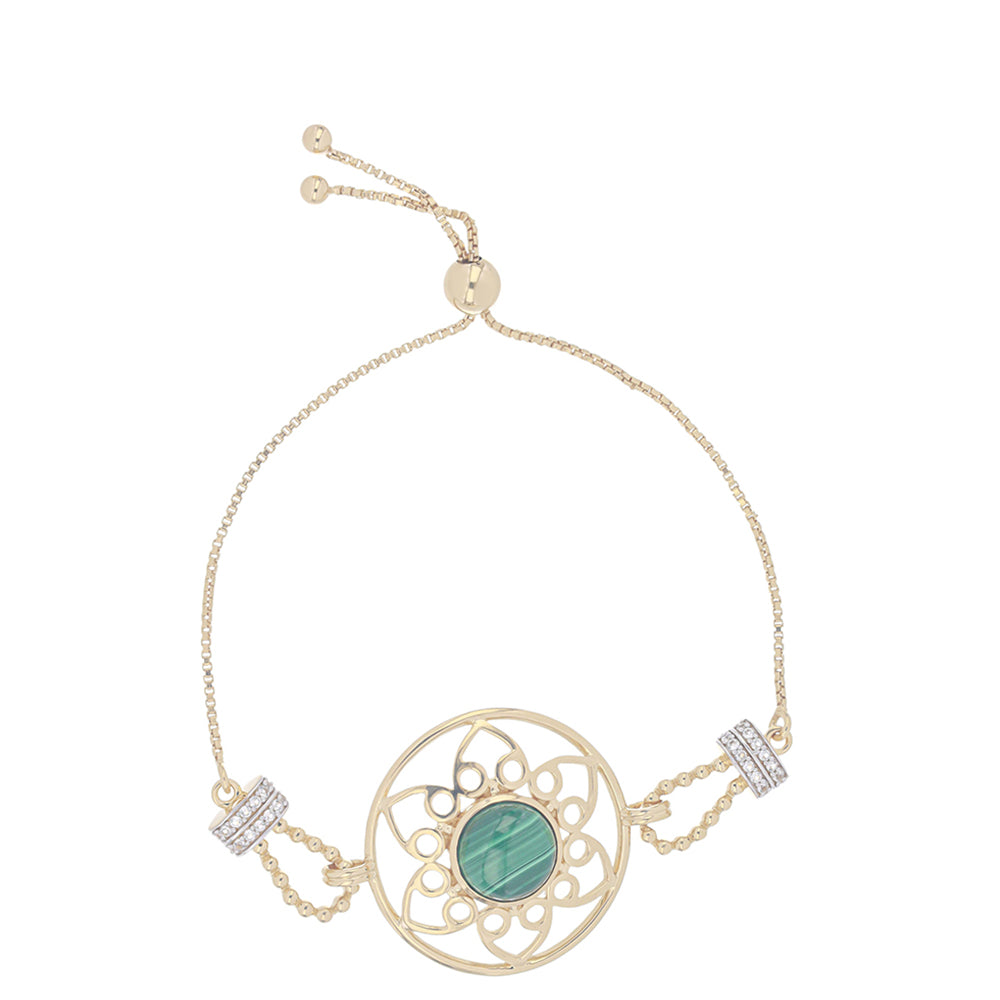 Bransoletka srebrna pozłacana z malachitem i białym topazem