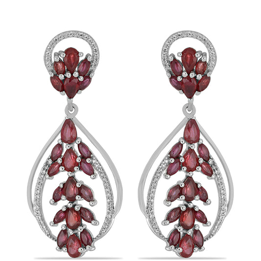 Kolczyki ze srebra próbe 925 z malgaskim rubinem i białym topazem