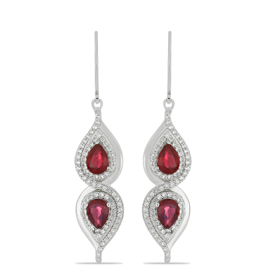 Kolczyki ze srebra próbe 925 z malgaskim rubinem i białym topazem