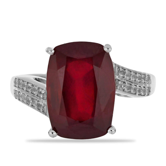 Pierścionek ze srebra próby 925 z malgaskim rubinem i białym topazem