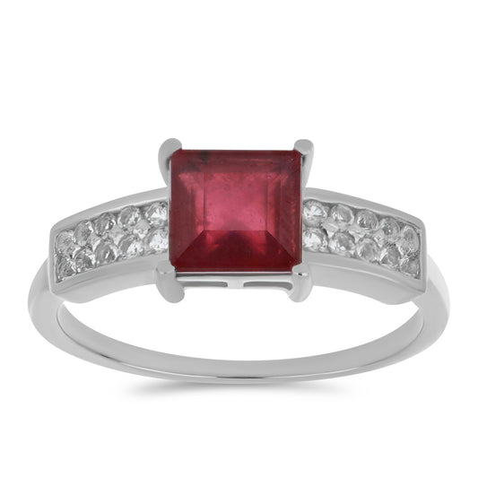 Pierścionek ze srebra próby 925 z malgaskim rubinem i białym topazem