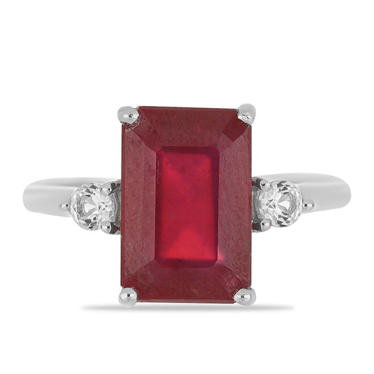 Pierścionek ze srebra próby 925 z malgaskim rubinem i białym topazem
