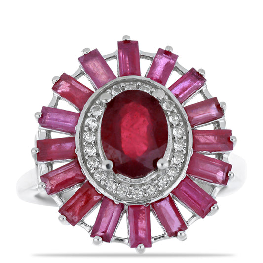 Pierścionek ze srebra próby 925 z malgaskim rubinem i białym topazem