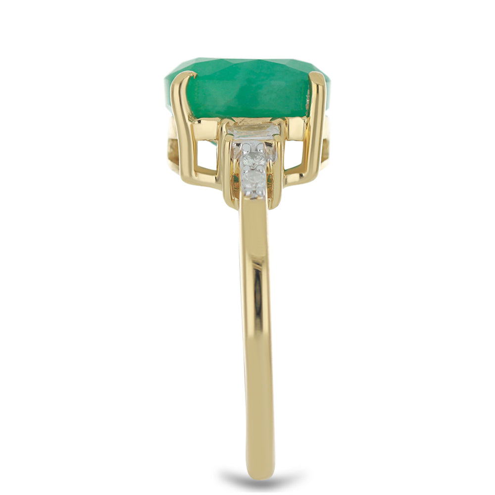 Pierścionek srebrny pozłacany z brazylijskim szmaragdem i białym cyrkonem