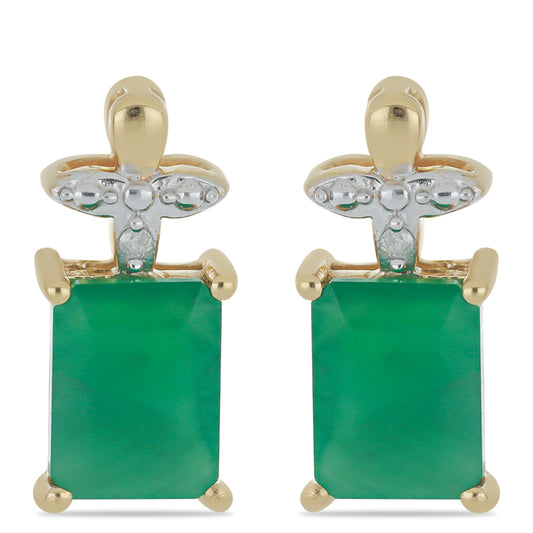Kolczyki srebrne pozłacane z brazylijskim szmaragdem i białym diamentem