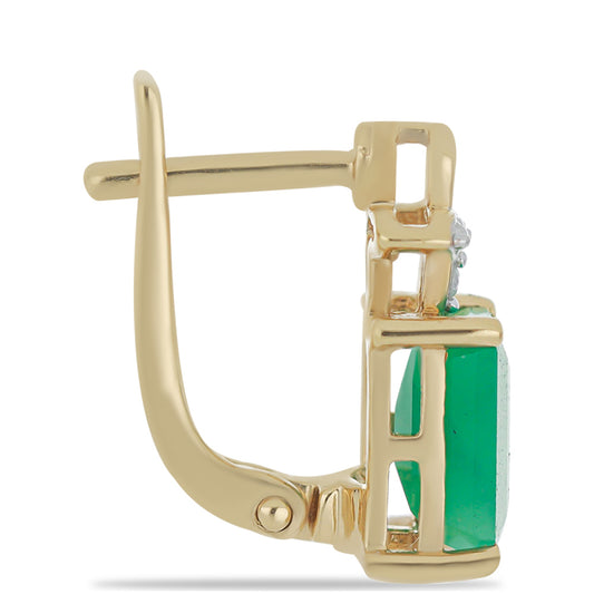 Kolczyki srebrne pozłacane z brazylijskim szmaragdem i białym diamentem
