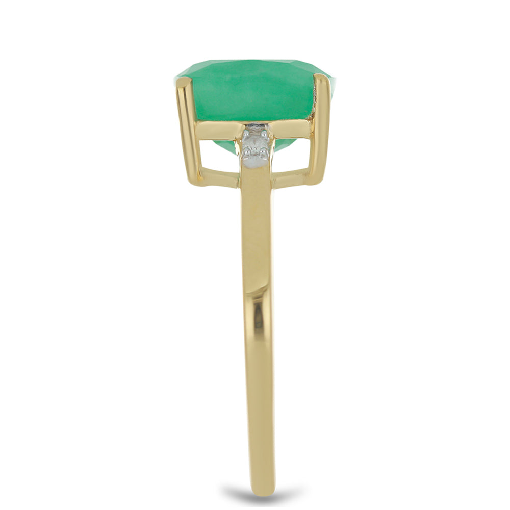 Pierścionek srebrny pozłacany z brazylijskim szmaragdem i białym diamentem