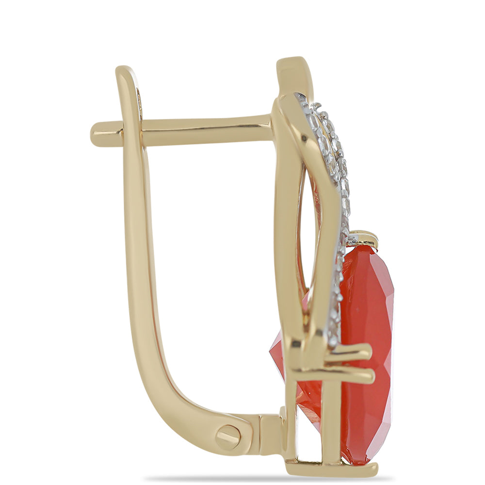 Kolczyki srebrne pozłacane z czerwonym chalcedonem i białym topazem