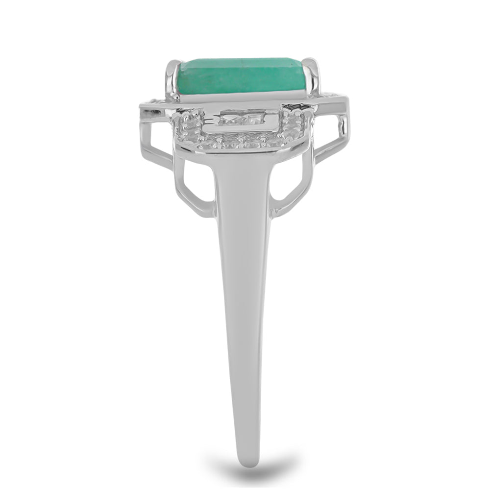 Pierścionek ze srebra próby 925 z brazylijskim szmaragdem i białym cyrkonem