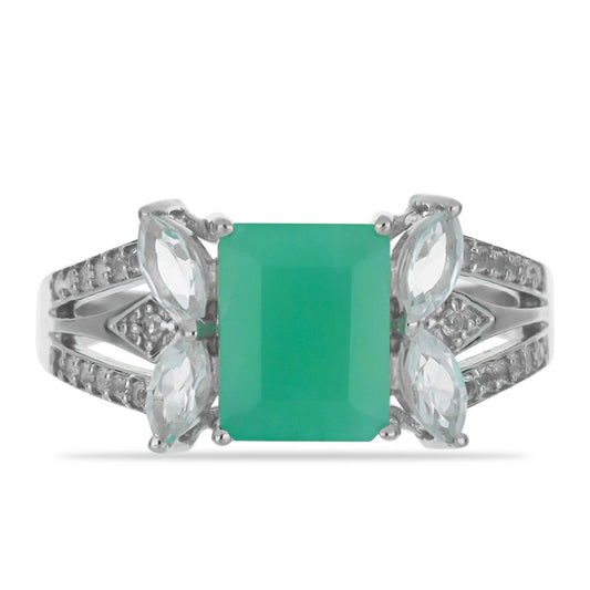 Pierścionek ze srebra próby 925 z brazylijskim szmaragdem i białym topazem