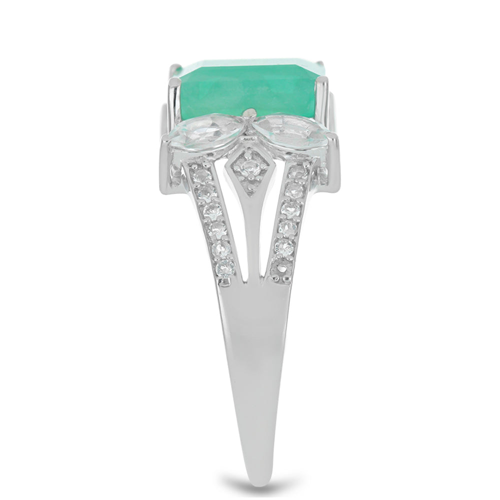 Pierścionek ze srebra próby 925 z brazylijskim szmaragdem i białym topazem