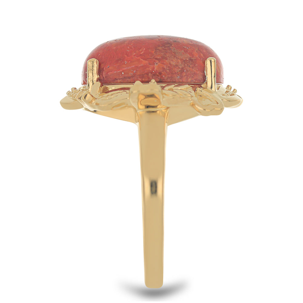 Pierścionek srebrny pozłacany z czerwoną gąbką koralową