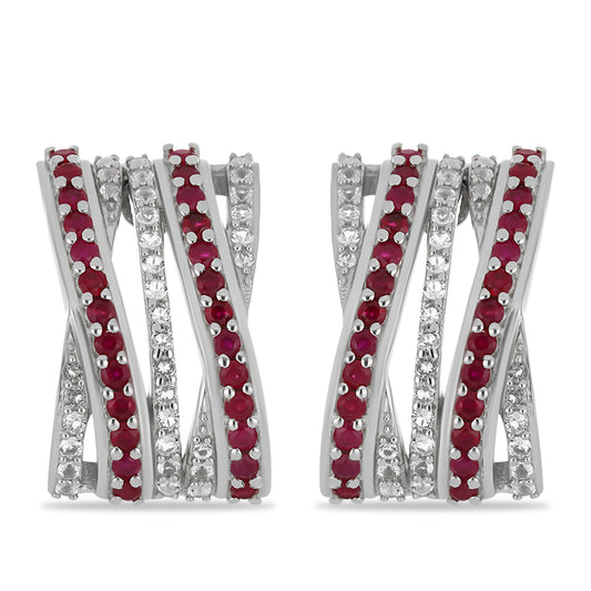 Kolczyki ze srebra próbe 925 z malgaskim rubinem i białym topazem