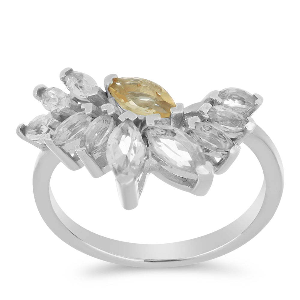 Pierścionek ze srebra próby 925 z cytrynem uralskim i białym topazem