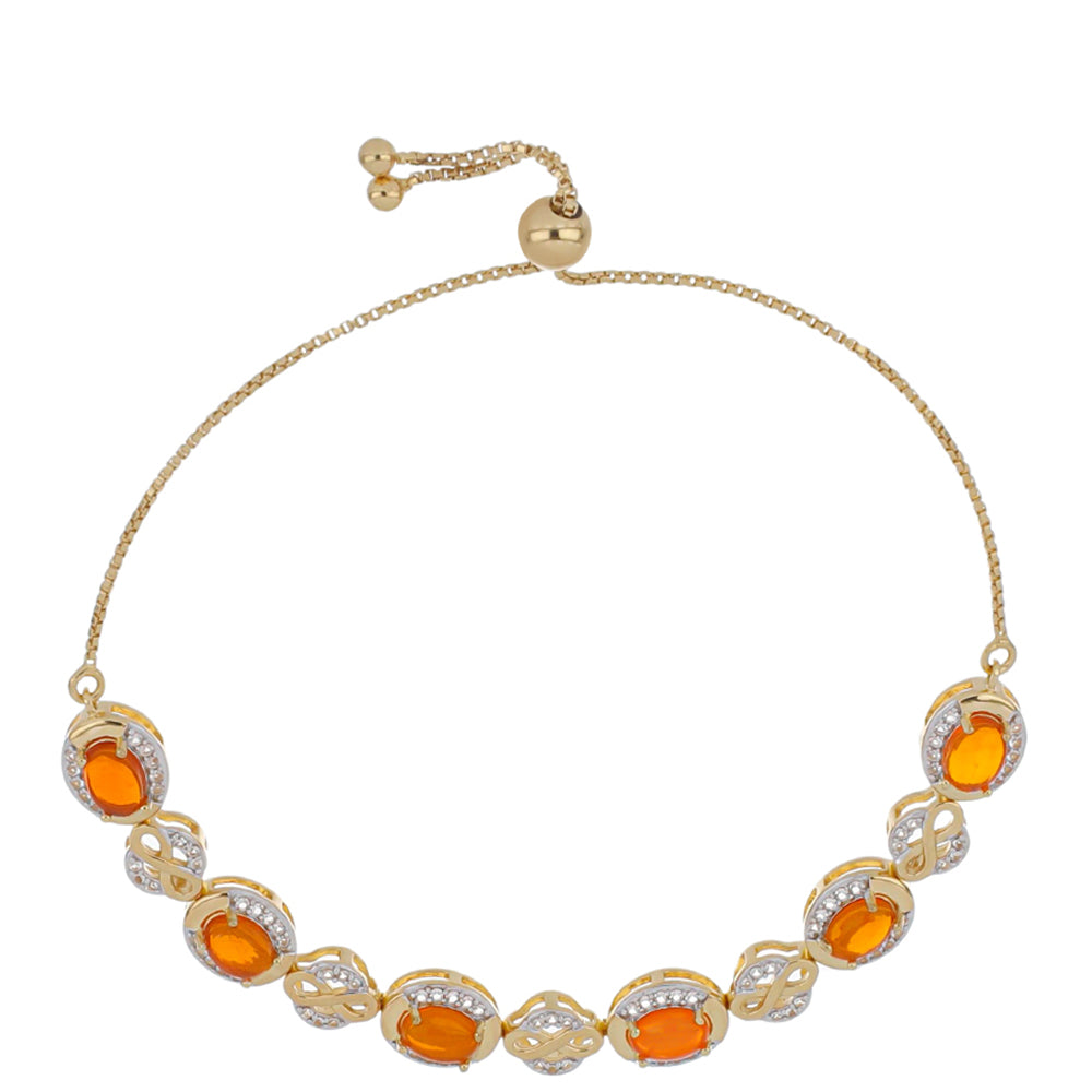 Bransoletka srebrna pozłacana z ognistym opalem i białym topazem