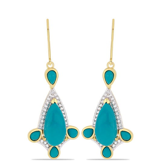 Kolczyki srebrne pozłacane z niebieskim turkusem i białym topazem