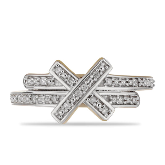 Pierścionek srebrny pozłacany z białym diamentem