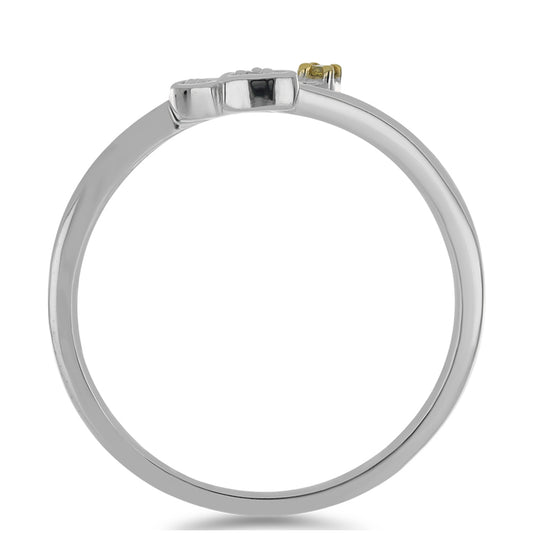 Pierścionek srebrny pozłacany srebra z żółtym diamentem i białym diamentem