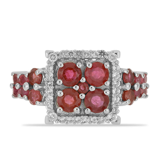 Pierścionek ze srebra próby 925 z malgaskim rubinem i białym topazem