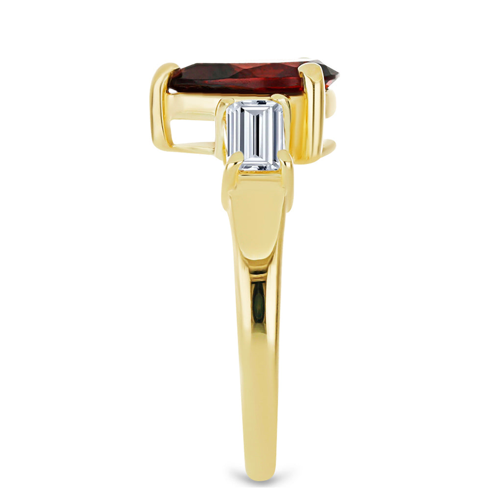 Pierścionek srebrny pozłacany z granatem i białym topazem