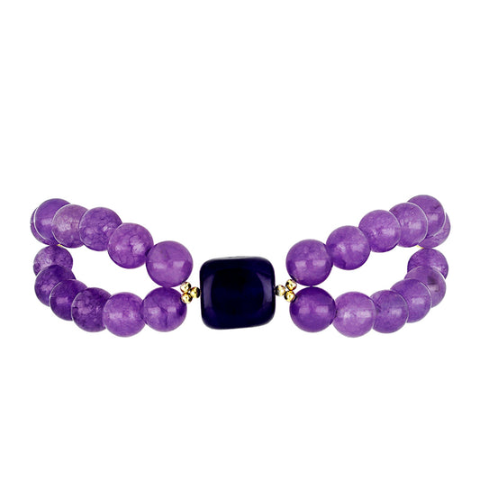 Bransoletka srebrna pozłacana z purpurowym agatem