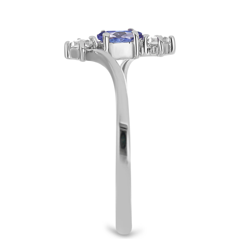 Zestaw ze srebra próbe 925 z tanzanitem i białym topazem ( Kolczyki+Pierścionek )