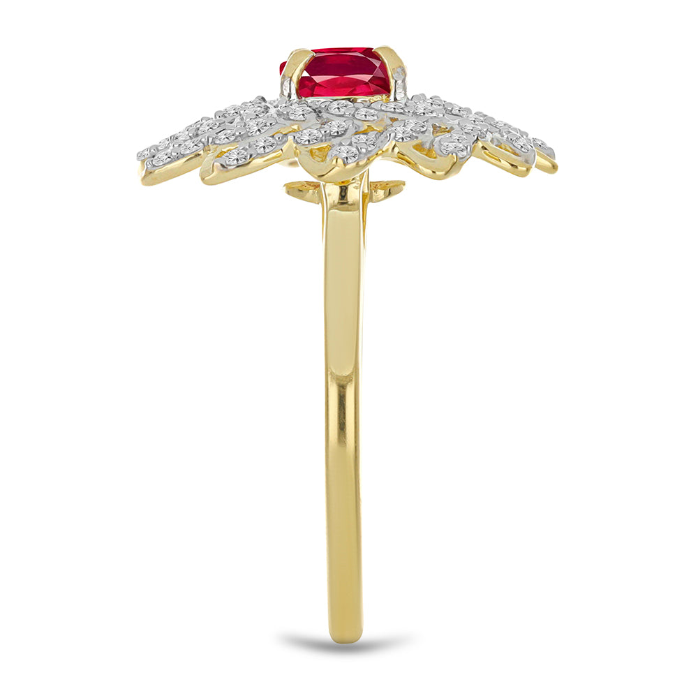 Pierścionek srebrny pozłacany z malgaskim rubinem i białym topazem