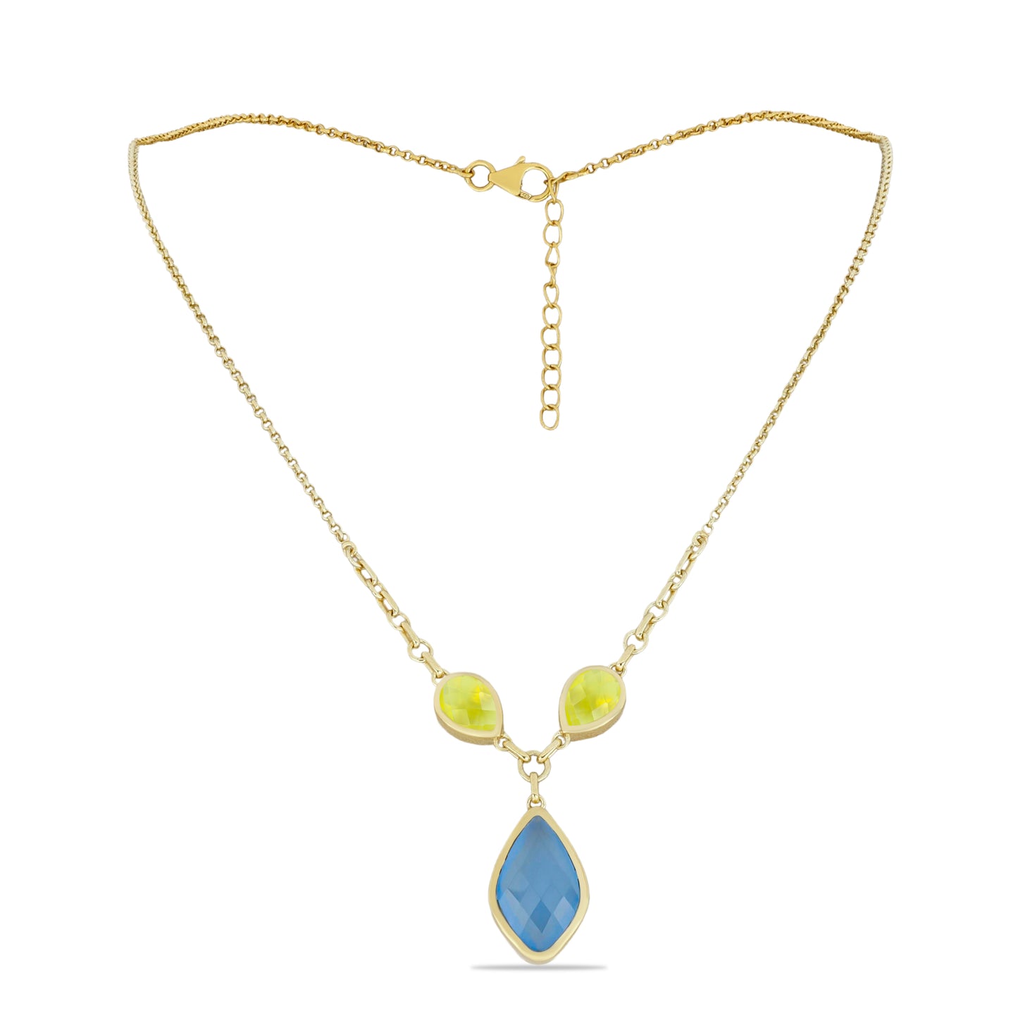 Naszyjnik srebrny pozłacany z chalcedonem i niebieskim chalcedonem