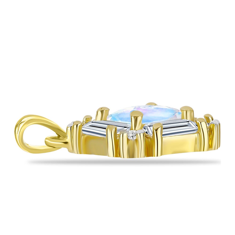 Zawieszka srebrna pozłacana z tęczowym kamieniem księżycowym i białym topazem