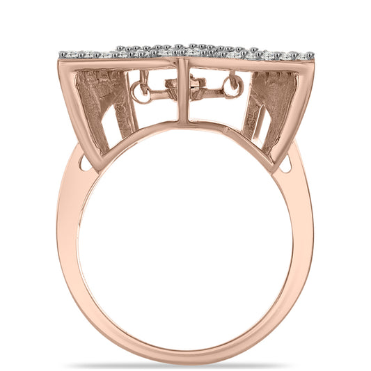 Pierścionek srebrny pozłacany z różowym Tańczącym Diamentem i białym topazem