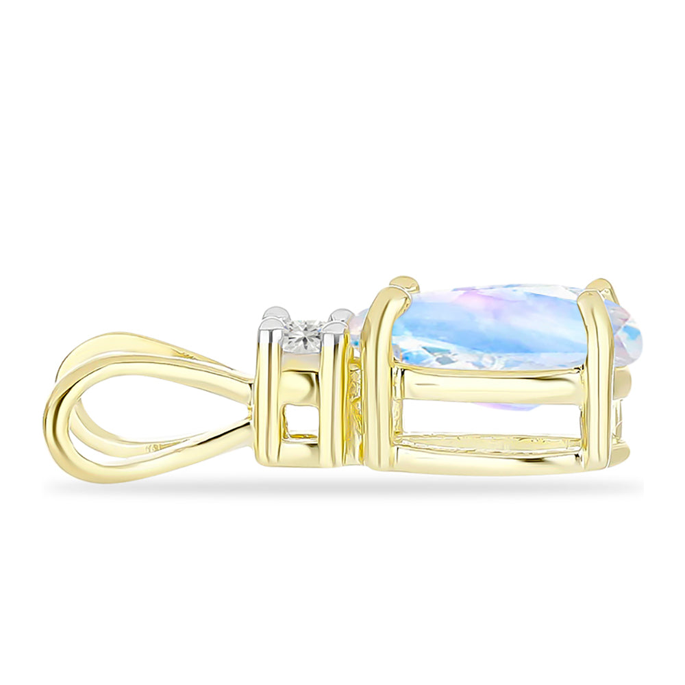 Zawieszka srebrna pozłacana z tęczowym kamieniem księżycowym i białym topazem