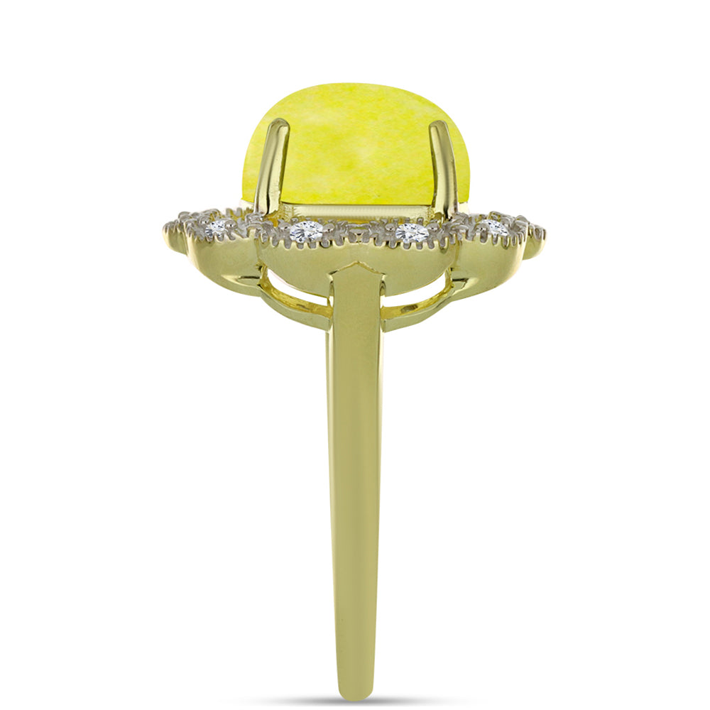 Pierścionek srebrny pozłacany z żółtą serpentyną i białym topazem