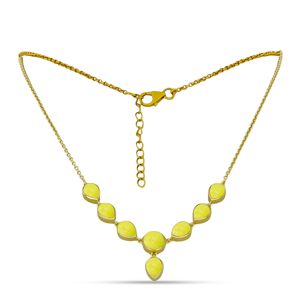 Naszyjnik srebrny pozłacany z żółtą serpentyną