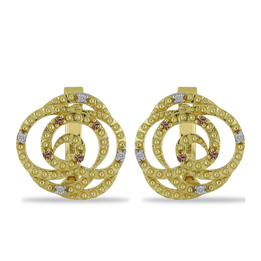 Kolczyki srebrne pozłacane z szampańskim diamentem i białym diamentem