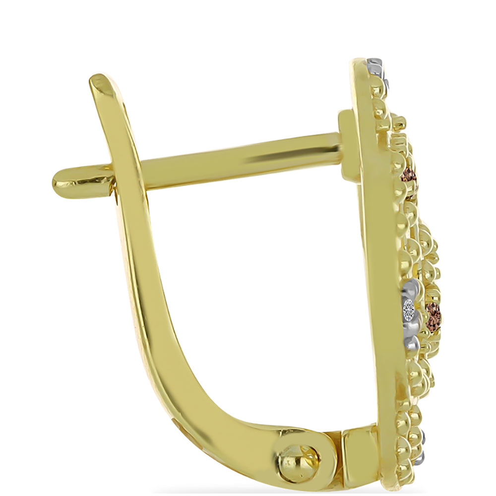 Kolczyki srebrne pozłacane z szampańskim diamentem i białym diamentem