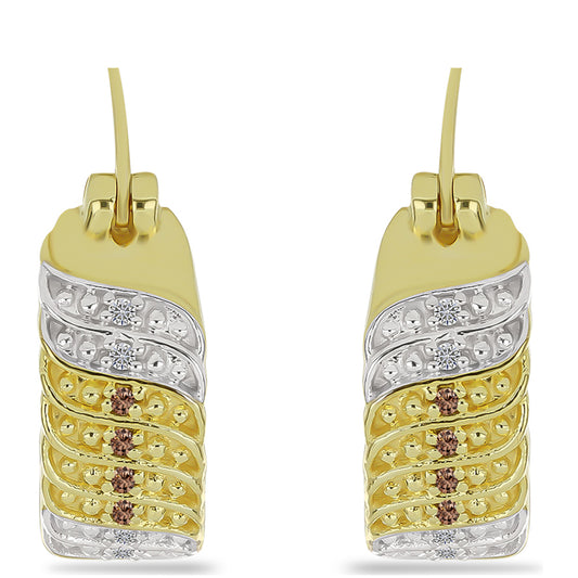 Kolczyki srebrne pozłacane z szampańskim diamentem i białym diamentem