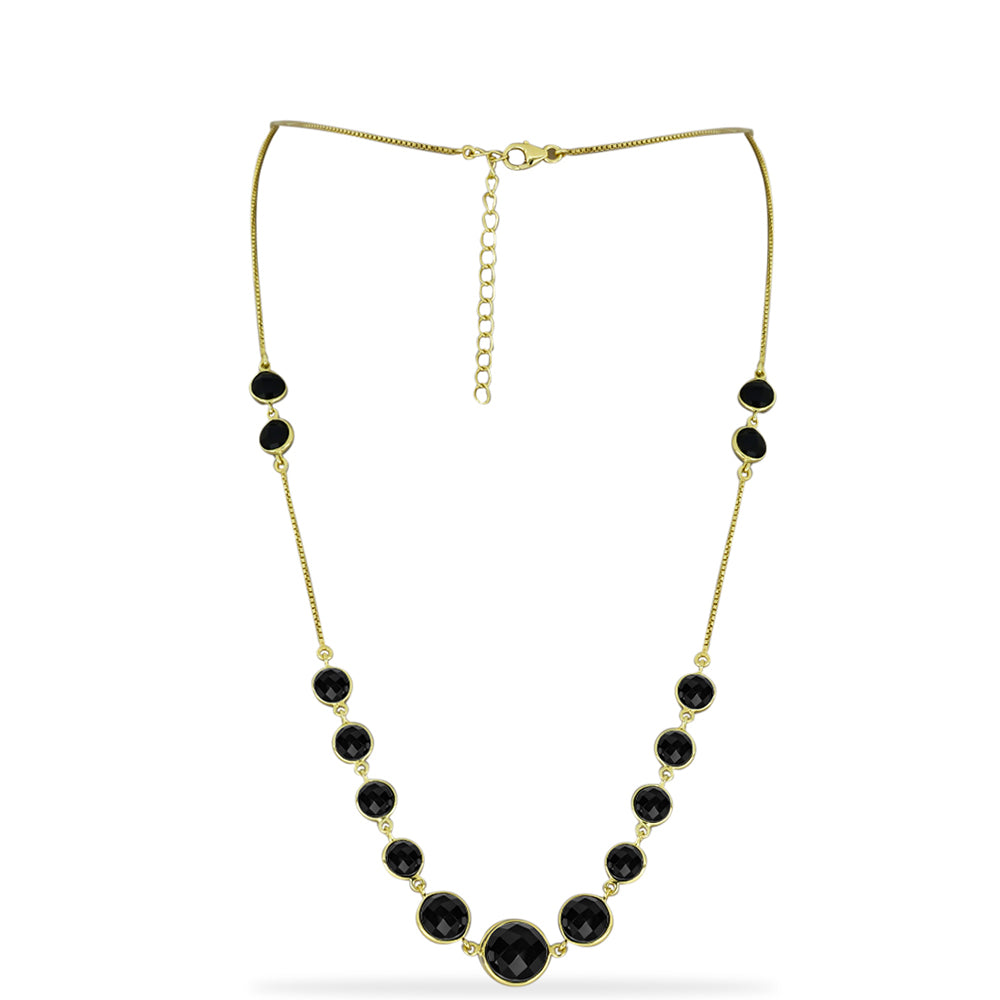 Naszyjnik srebrny pozłacany z czarnym onyksem