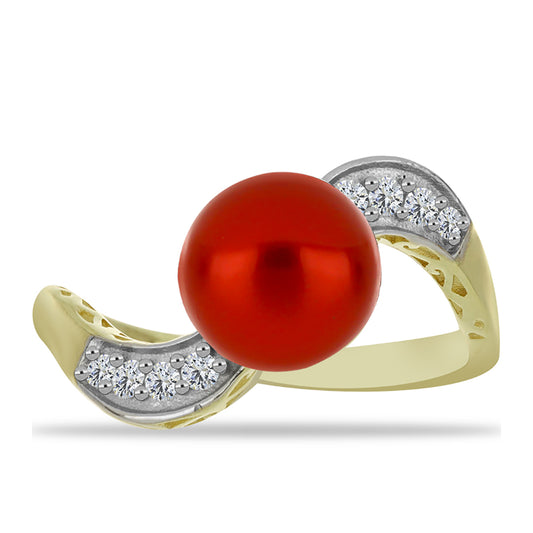 Pierścionek srebrny pozłacany z czerwoną perłą słodkowodną i białym topazem