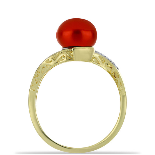 Pierścionek srebrny pozłacany z czerwoną perłą słodkowodną i białym topazem