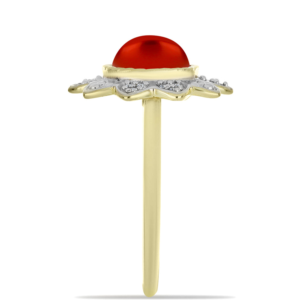 Pierścionek srebrny pozłacany z czerwoną perłą słodkowodną i białym topazem