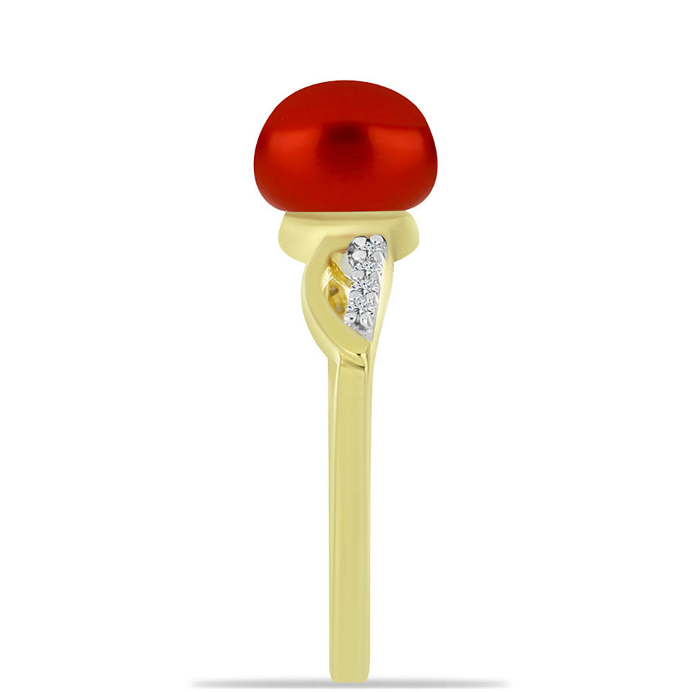 Pierścionek srebrny pozłacany z czerwoną perłą słodkowodną i białym topazem