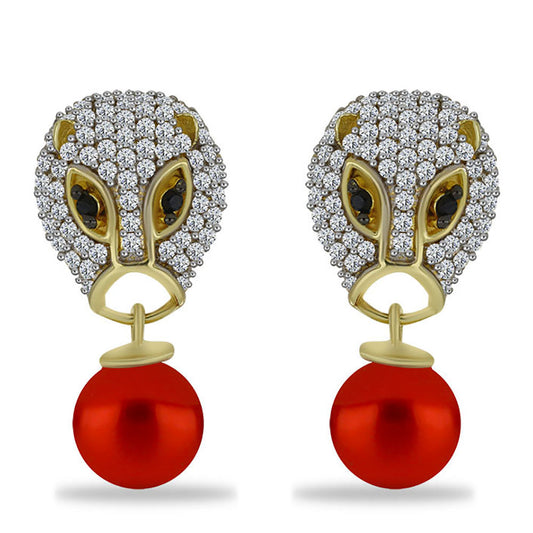 Kolczyki srebrne pozłacane z czerwoną perłą słodkowodną i czarnym spinelem