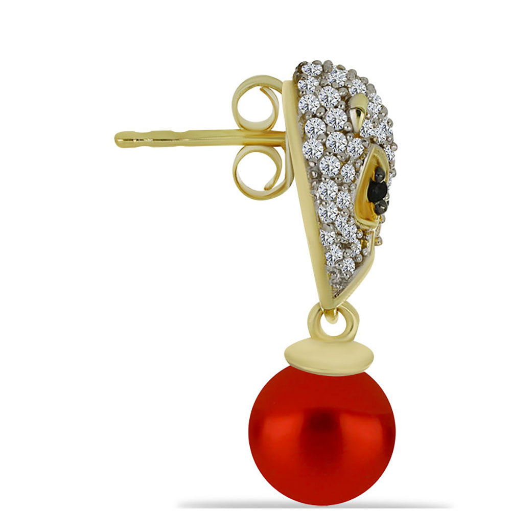 Kolczyki srebrne pozłacane z czerwoną perłą słodkowodną i czarnym spinelem