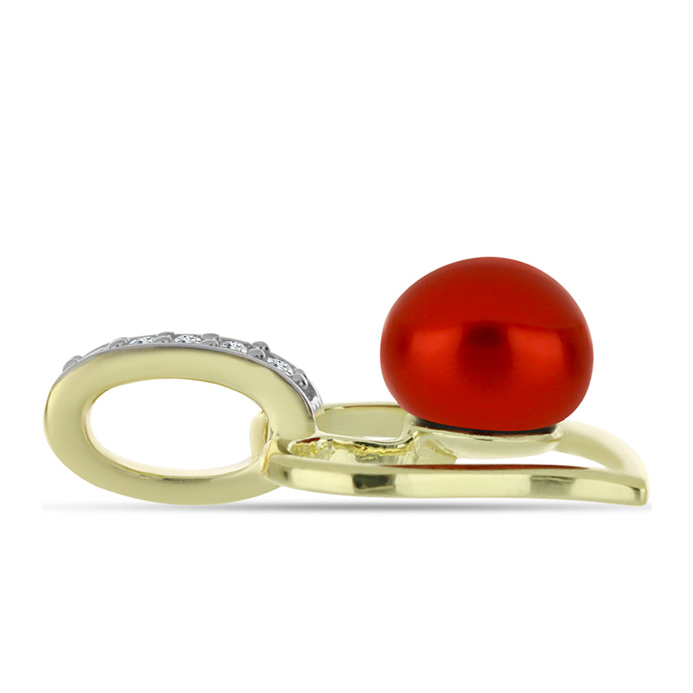 Zawieszka srebrna pozłacana z czerwoną perłą słodkowodną i białym topazem