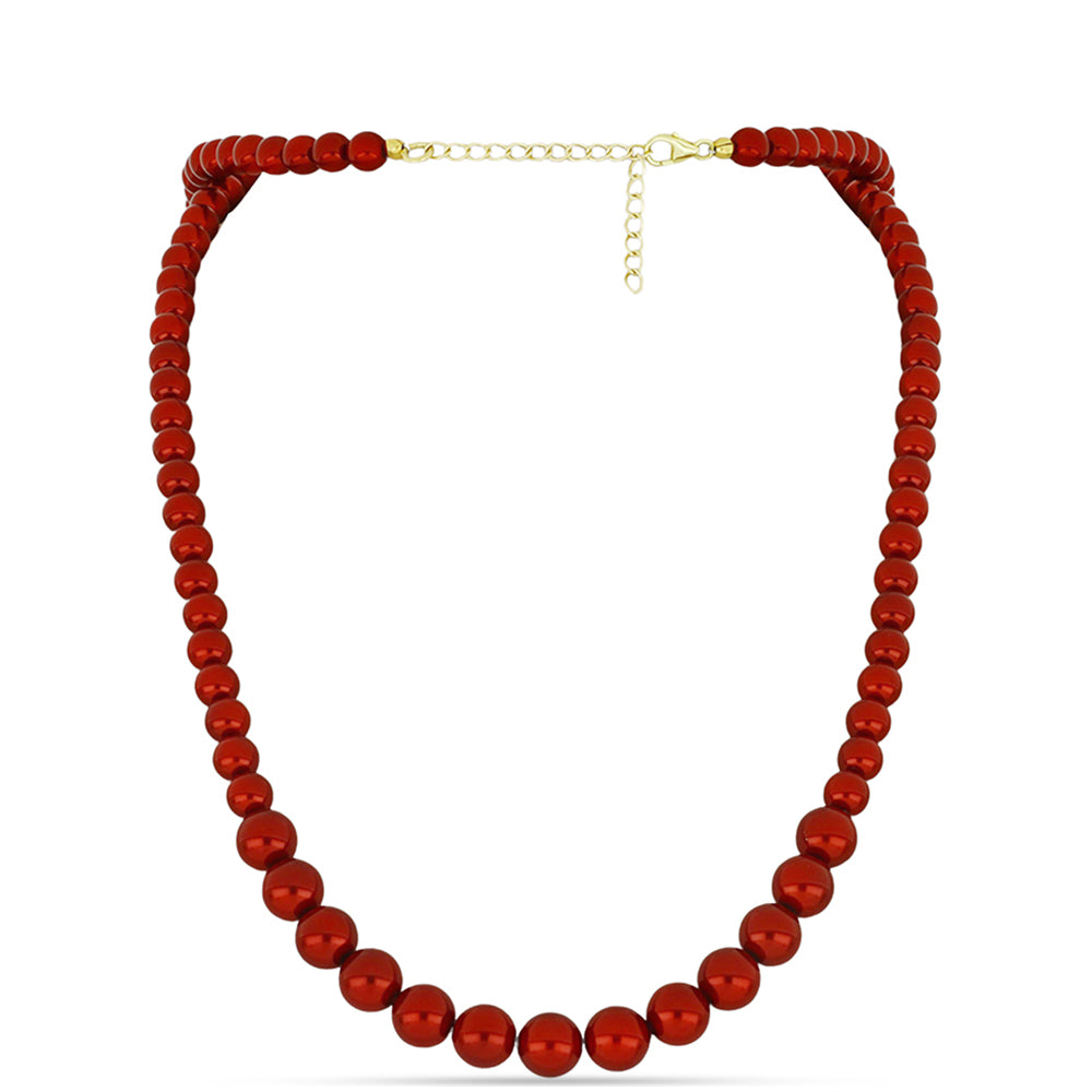 Naszyjnik srebrny pozłacany z czerwoną perłą słodkowodną